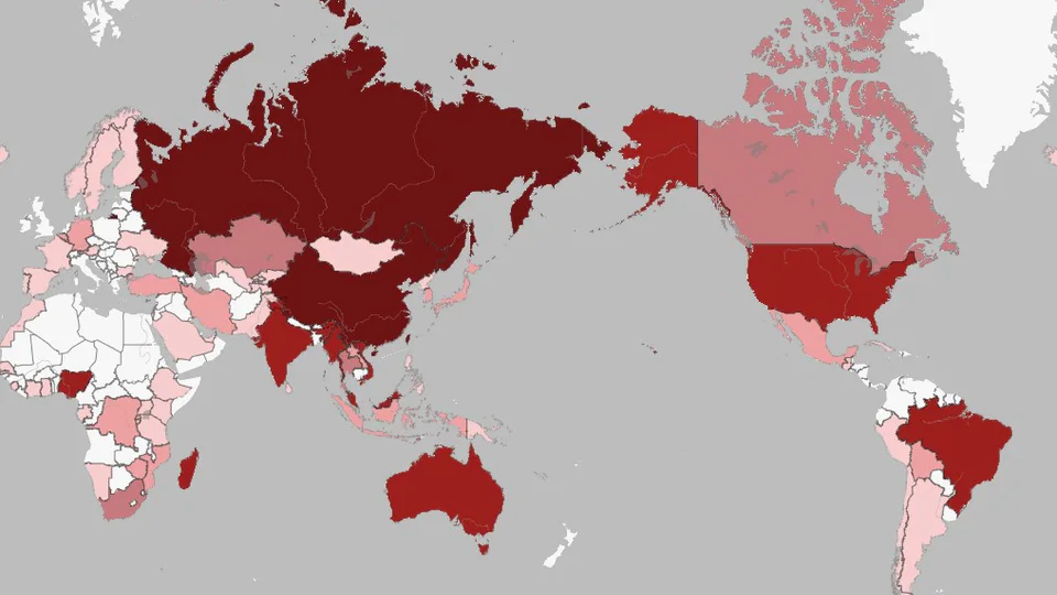 USGS Critical Minerals Atlas world map view shaded in red tones