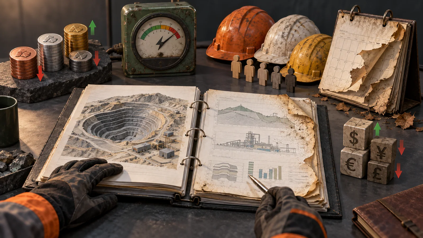 An aging mine study is reviewed beside changing price, power, labor, currency, and permit assumptions
